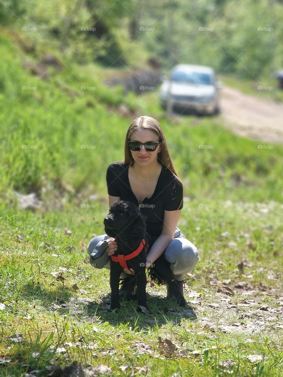 on a walk with Bingo