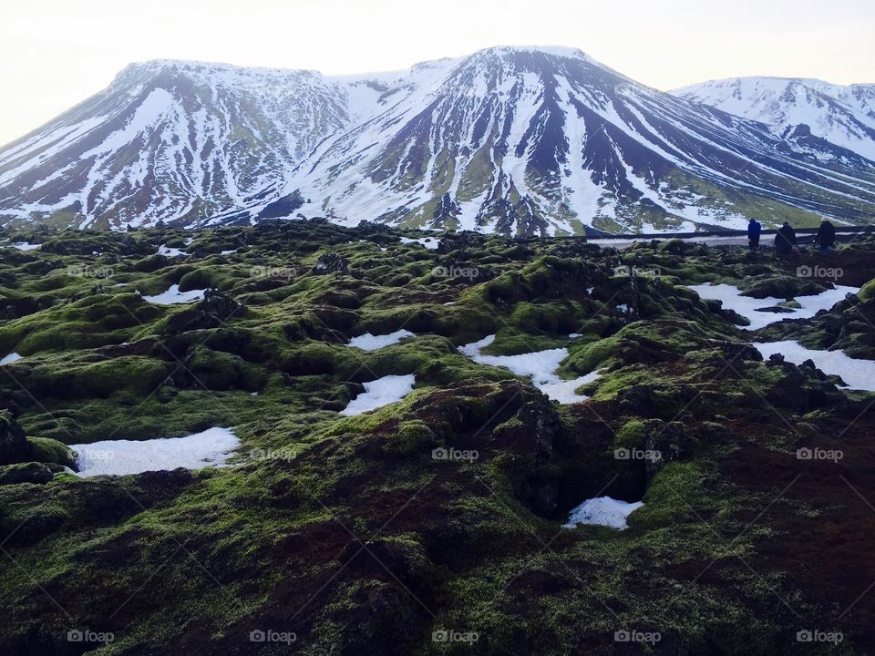 View of snowcapped mountain in iceland