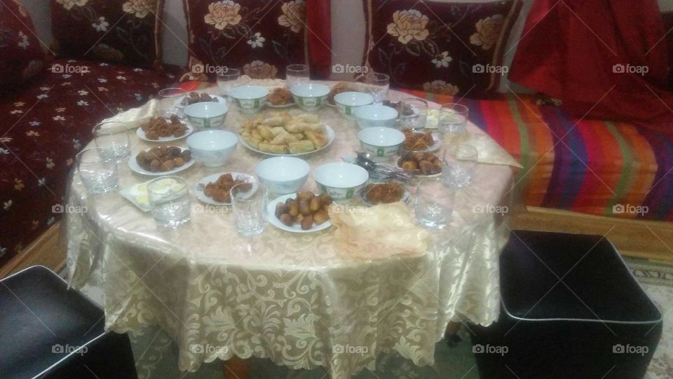 Moroccan table in Ramadan:  various food