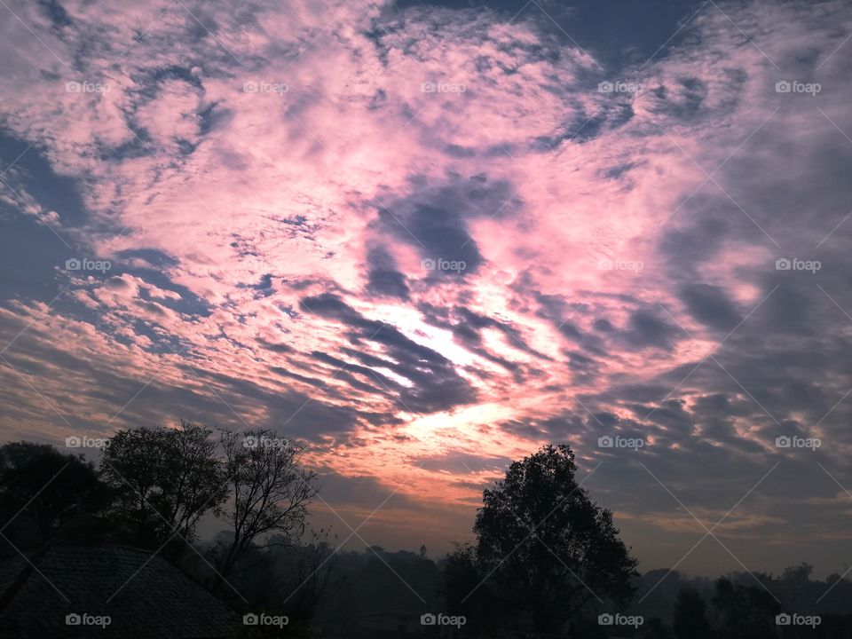 Beautiful view of sun set during cloudy  weather