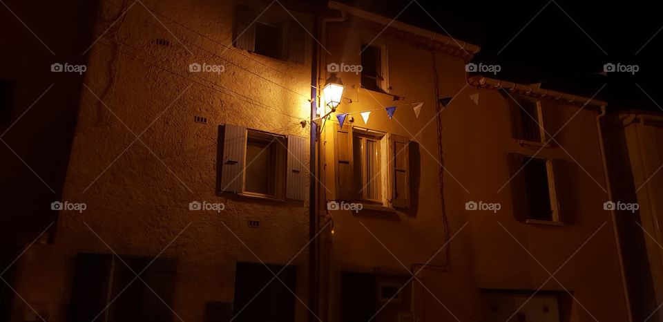 Old French House at night Street light