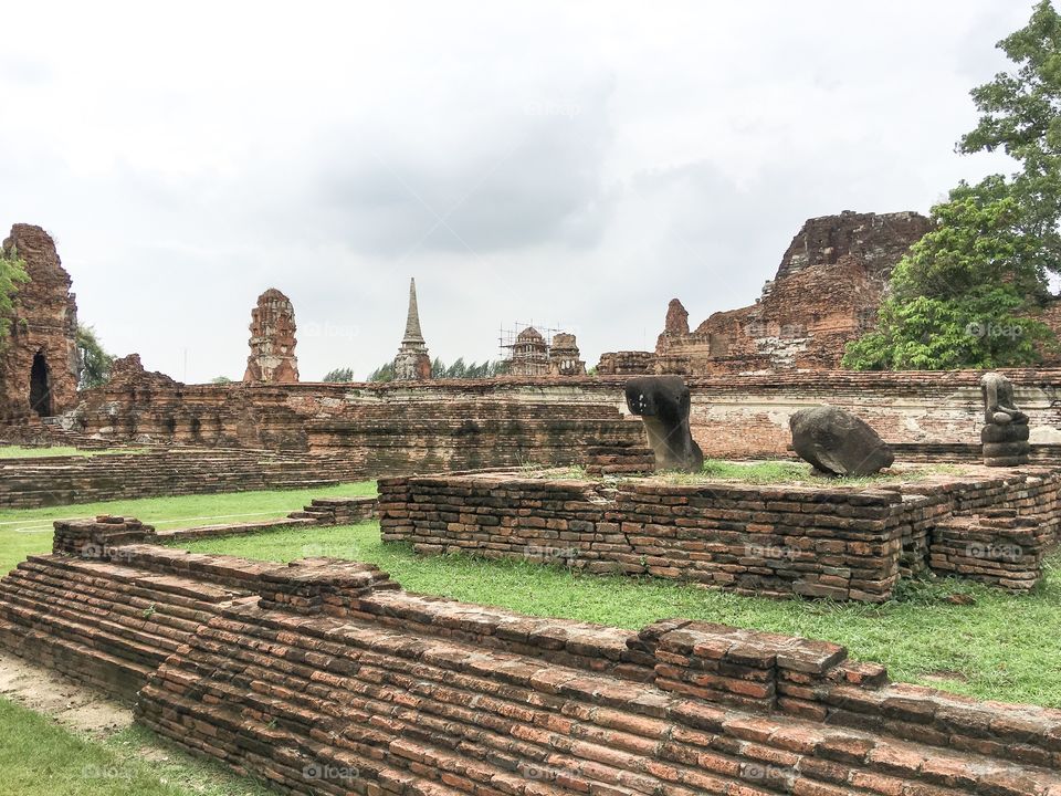Ayutthaya,thailand-June08 2019:Wat Mahathat temple.it was built in1374 in the early ayutthaya period.The name of temple means the temple of the great relics because it's enshrined the Buddha's relics.