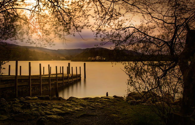 Setting sun over Derwent Water. Near Keswick, in England's Lake District