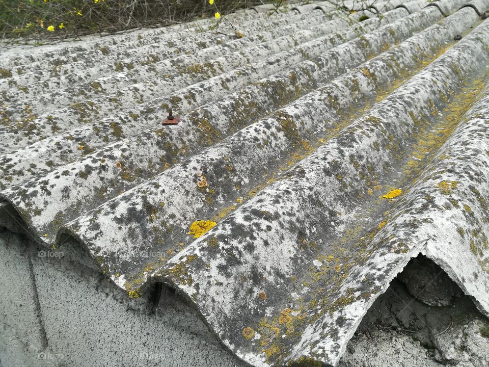 Broken asbestos roof