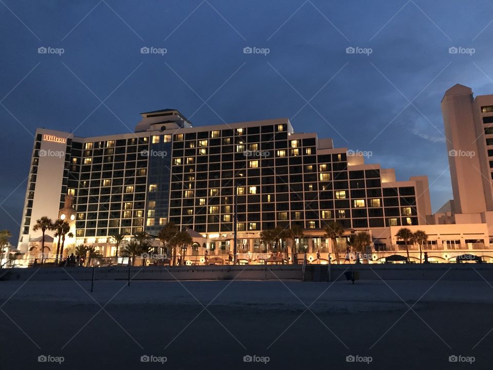 Daytona Beach Hilton at night