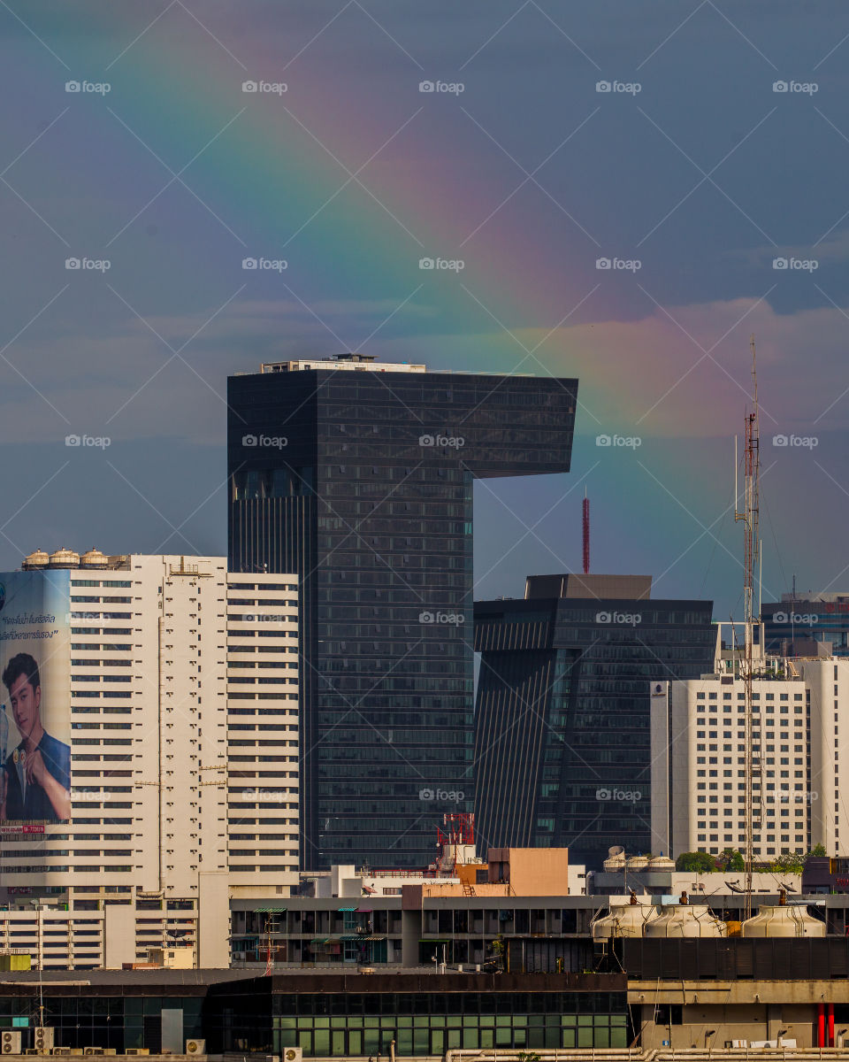 Rainbow over G Building. Bangkok.