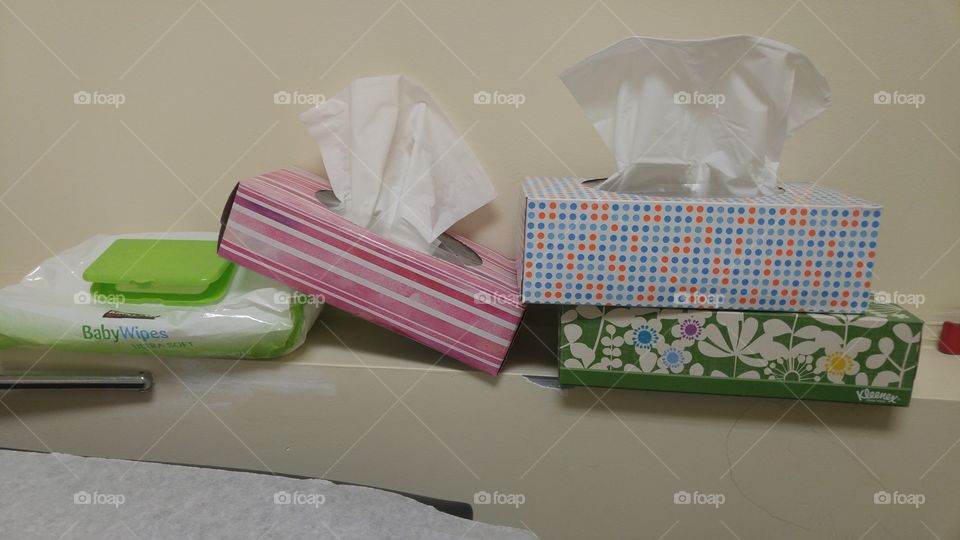 Tissues and wet wipes.