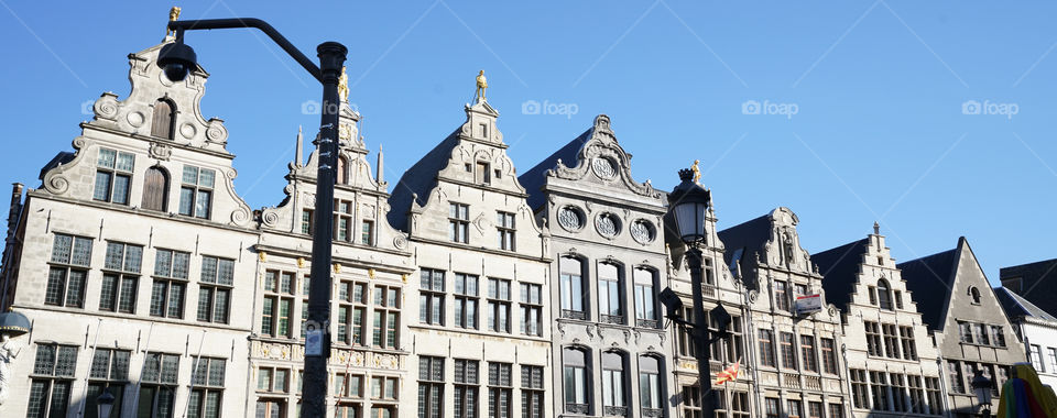 Old houses in a street in Antwerp, Belgium.