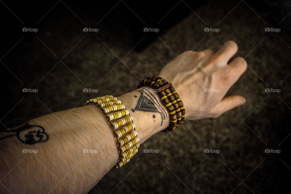 My wristbands on my forearm.