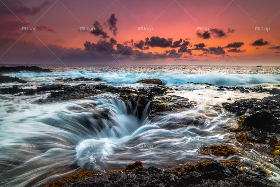 Beautiful seascape during sunset with waves