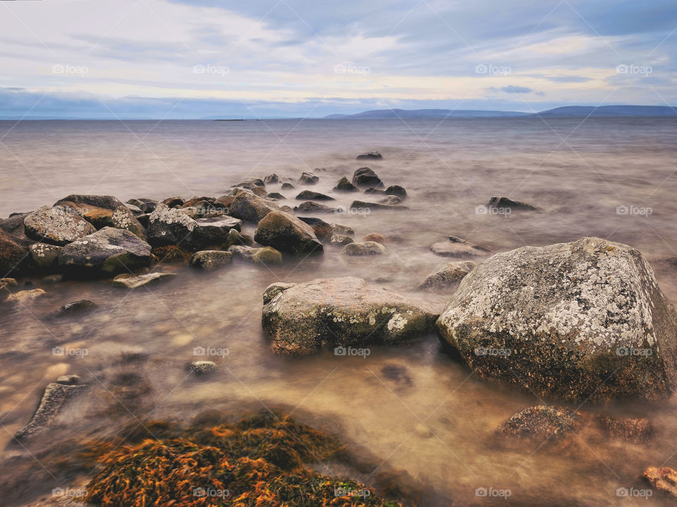 Rocks and stones of Wild atlantic way at Silverstrand beach in Galway, Ireland