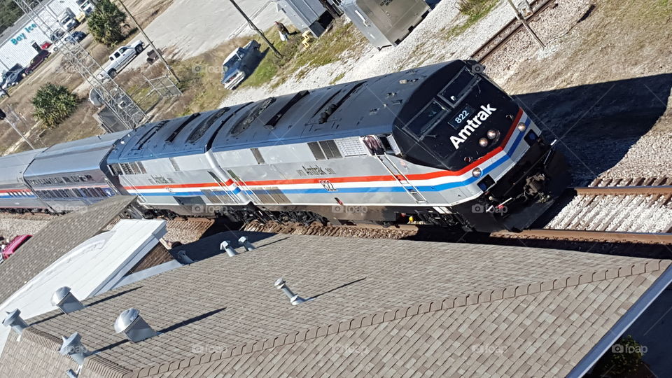 Amtrak passenger train arriving in Gulfport, MS.