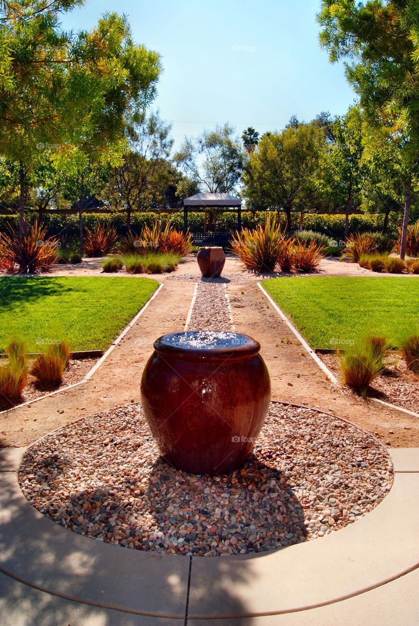 Fountain pot in garden