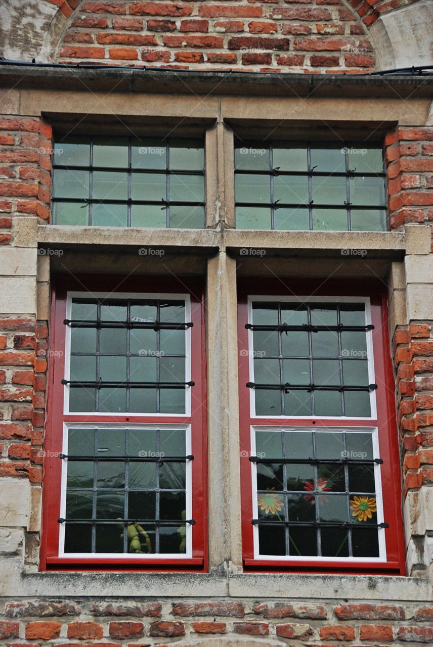 Red frame window