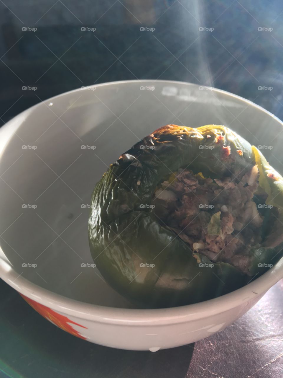 Stuffed bell pepper made with ground turkey and deer meat. Yum yum! Sure it’s good.