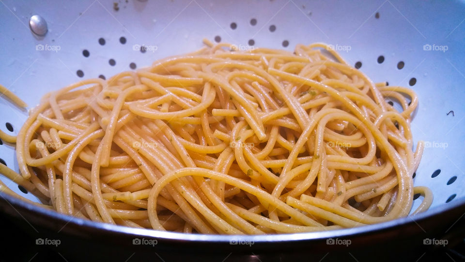 High angle view of boiled pasta