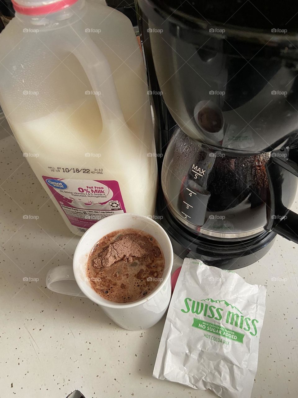Put all these ingredients together and you’ve got a Cafe Mocha that is delicious but not overly sweet. Put some cocoa powder in a mug (I use 1/3 to 1/2 of a packet), pour coffee on top, add some milk, and stir until smooth. So good on a cold morning.