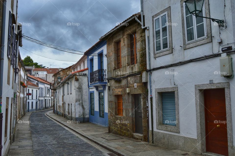 Narrow alley street in Santiago de Compostela city