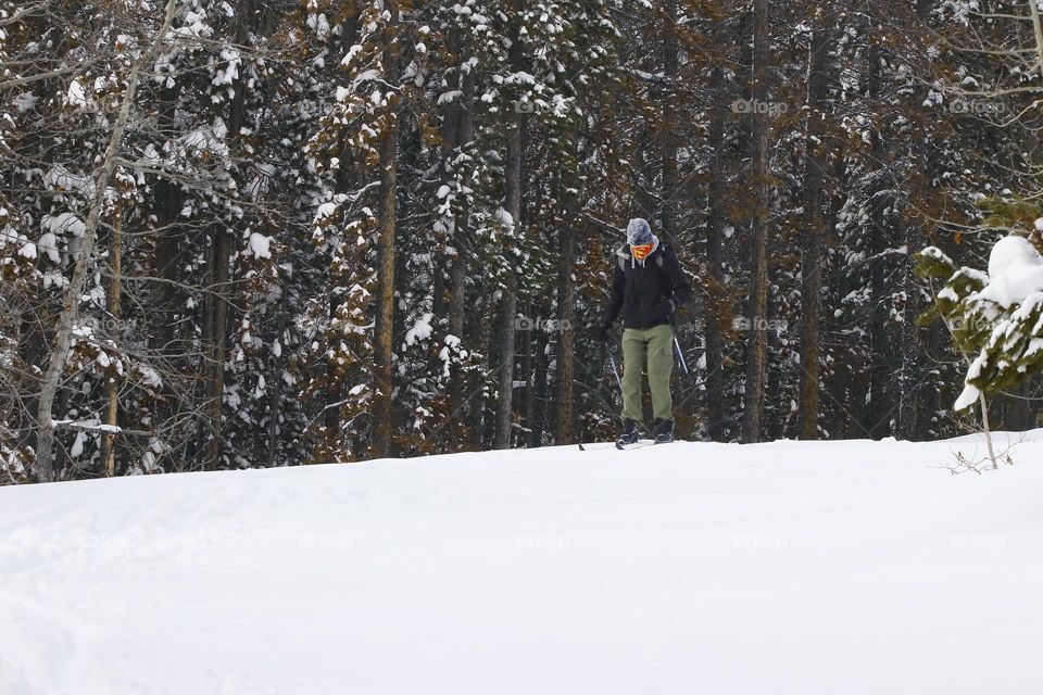 Cross county skiing in the mountains 