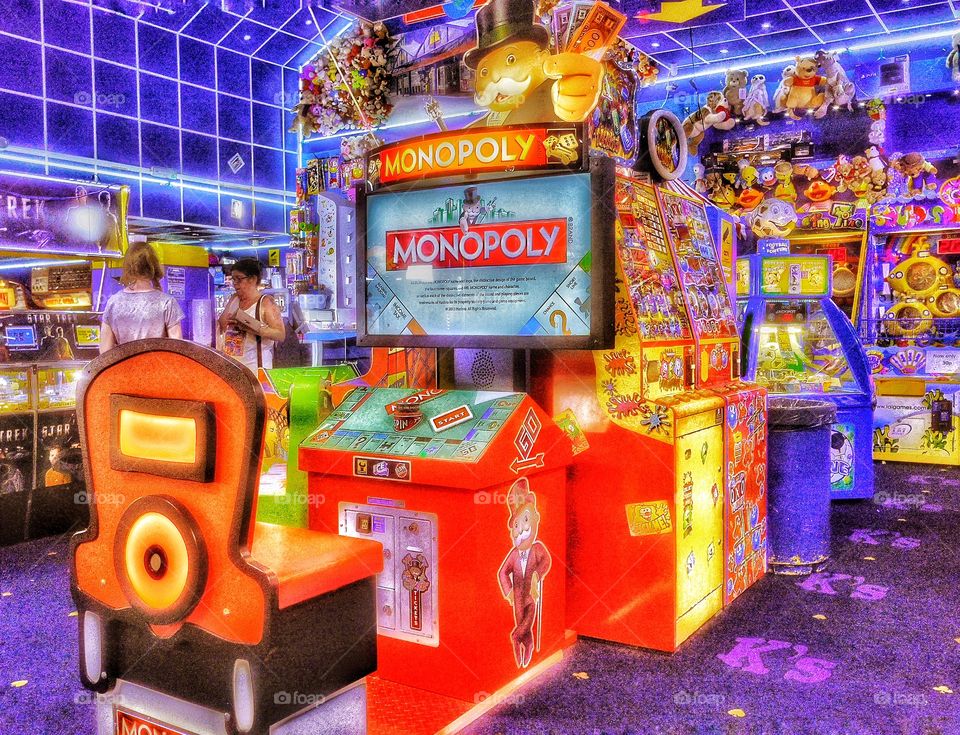 Arcade. amusement,amusements,arcade,gambling,neon,light,lights,interior,seaside,resort,slots,slot,machine,