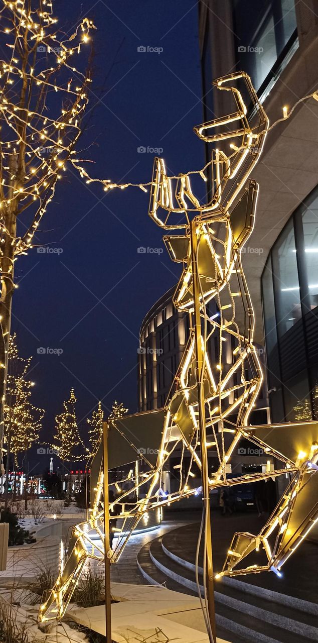 Christmas and New year decorations light night view