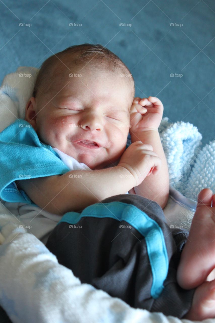 High angle view of boy sleeping