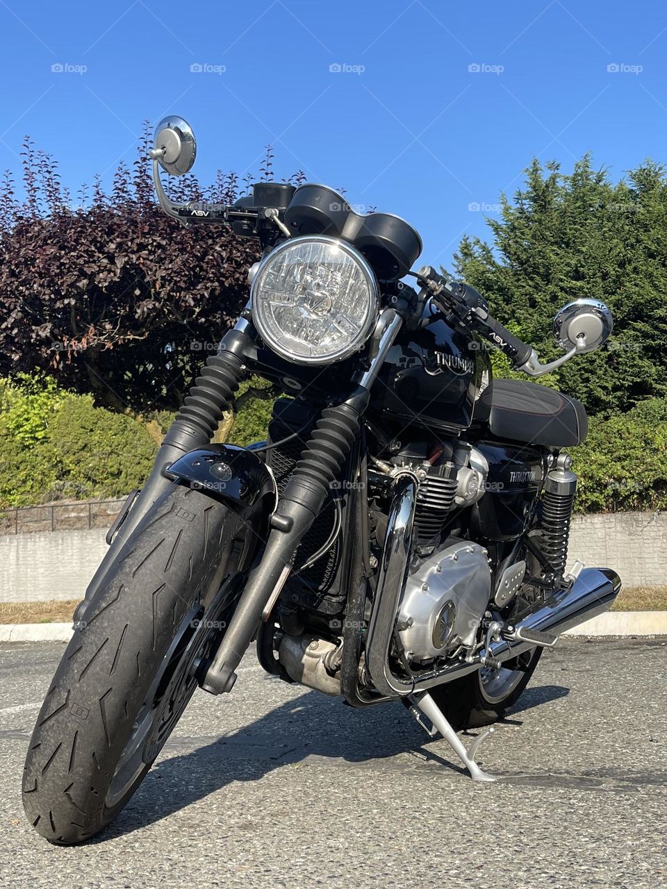 Black motorcycle at the parking lot 