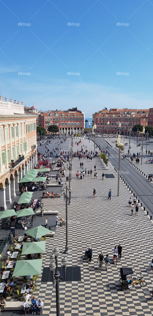 Aerial view of the Place Massena in Nice, France.