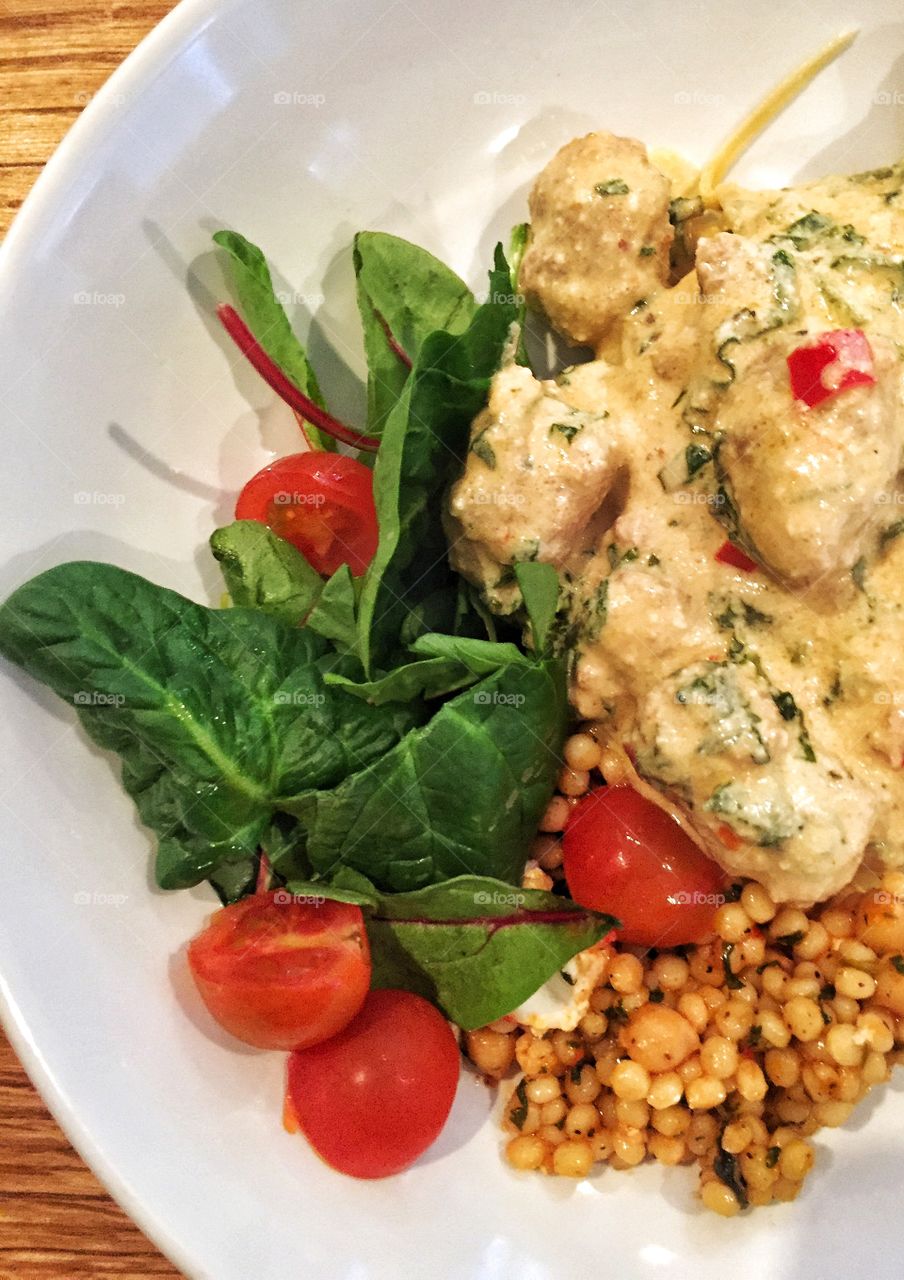 Cous cous with chilli linguine and side salad