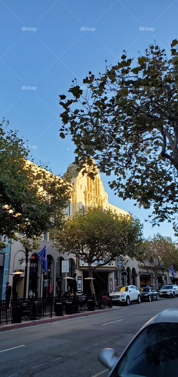 Sun shining on a historic building in Monterey