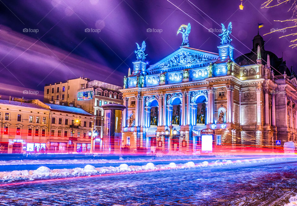 Night Lviv city scene