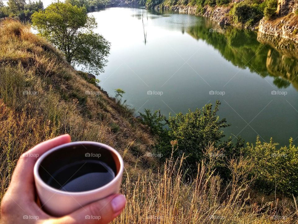 Coffee time and the lake