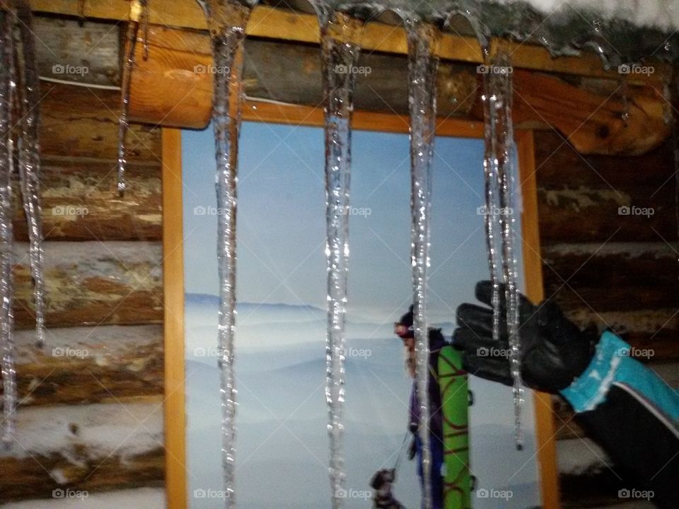 icicle on house winter time. icicle on house winter time