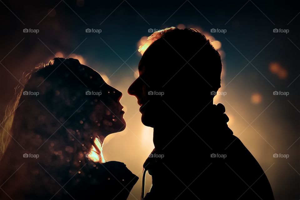 Silhouette of a couple in love