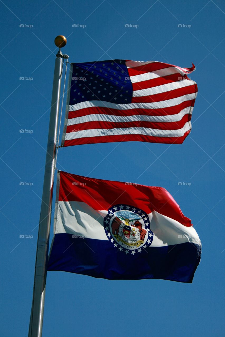 Red, White and Blue. United States and Missouri State Flags