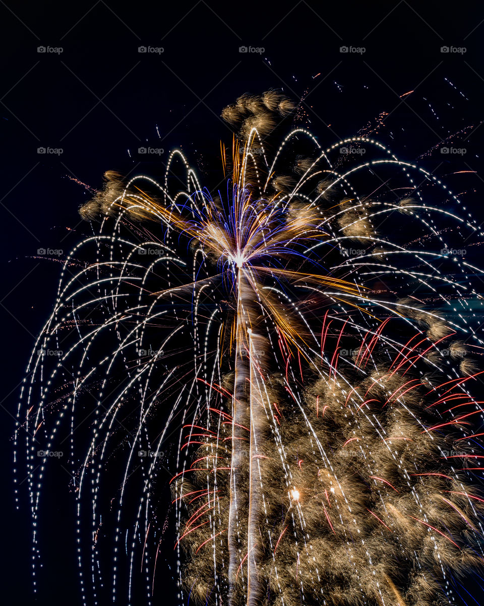 Colorful display of fireworks against the black sky on the Fourth of July in Wisconsin