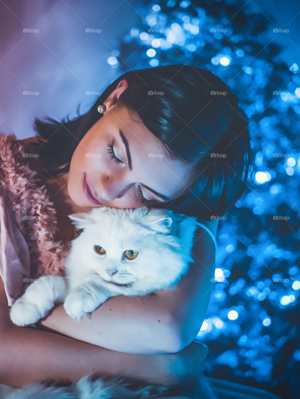 Girl with white cat