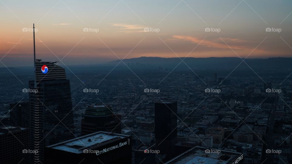 Sunset Los Angeles with Korean symbol