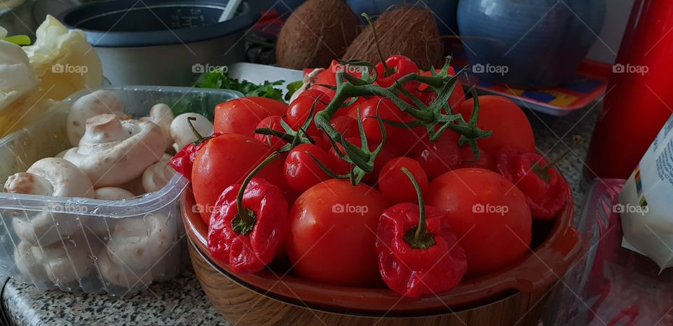 Fresh Tomatoes and chillies