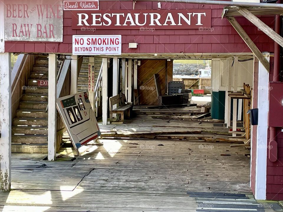 Even the interior of Shaw’s Wharf in New Harbor is subject to the powerful coastal storm.