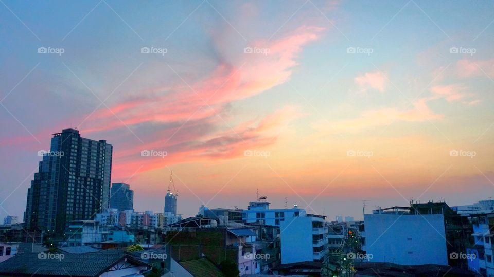 Beautiful sunset in town