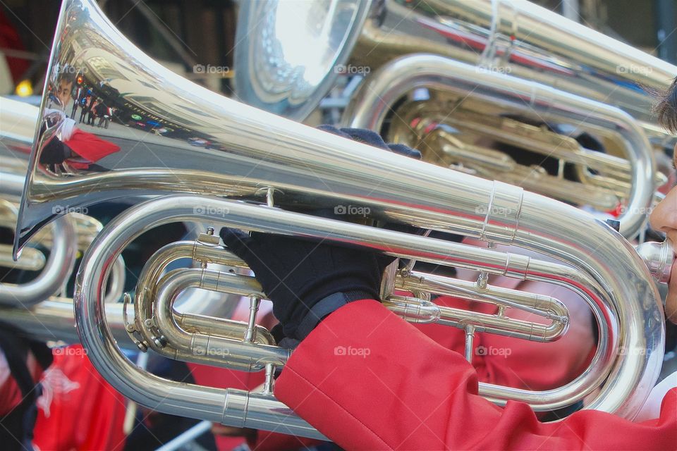 A performer playing the Marching Tuba in the Annual Pulaski (Polish) Parade in Manhattan, NewYork City.