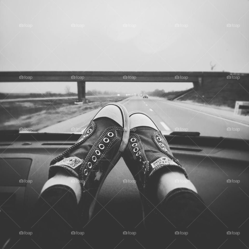 Feet on the dash road tripping 