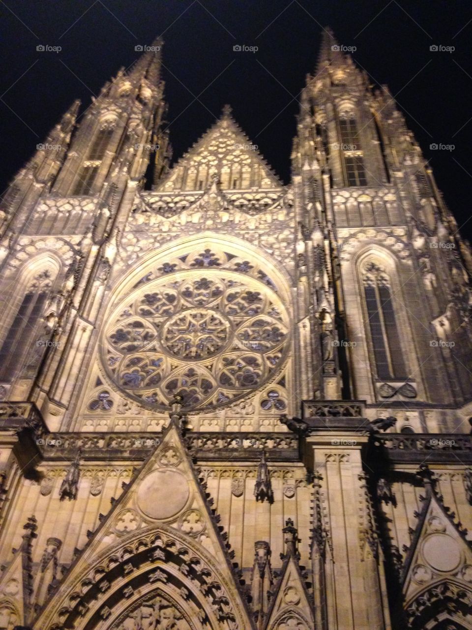 Looking up in Prague. Looking up at the Cathedral in Prague Castle at night.