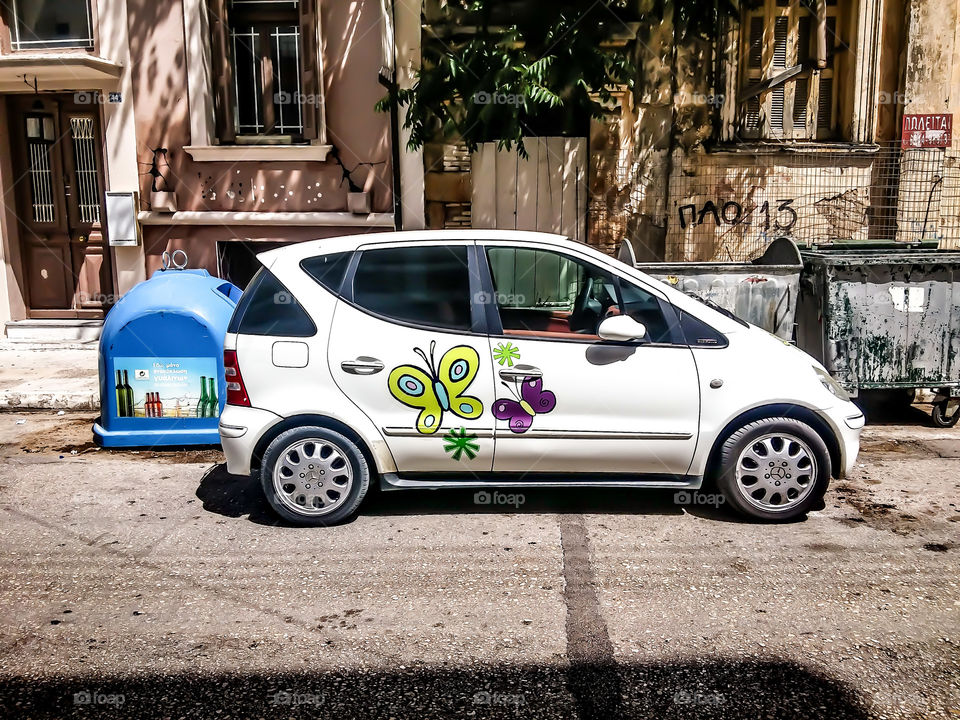 butterflies painted on a car