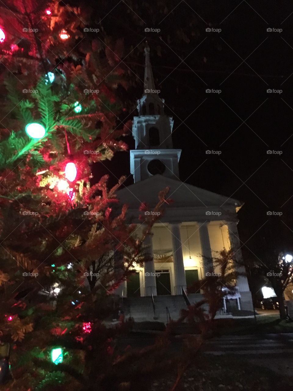 Christmas lights and church