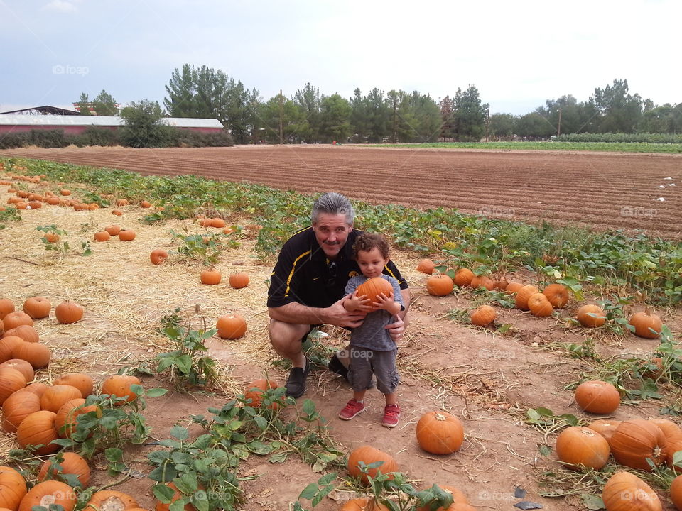 Pumpkin Patch with Grandpa and Grandson.