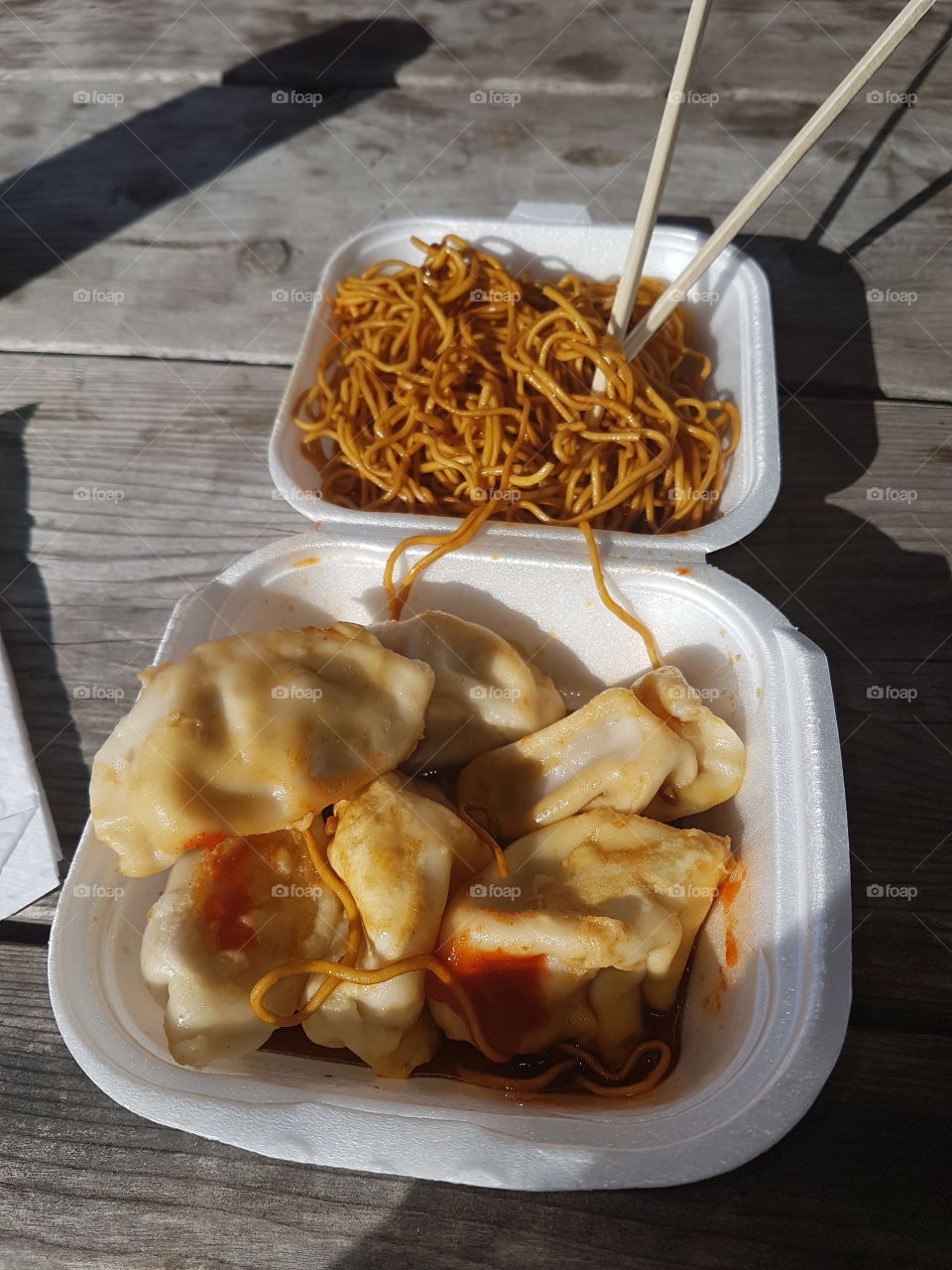 pot stickers and noodles