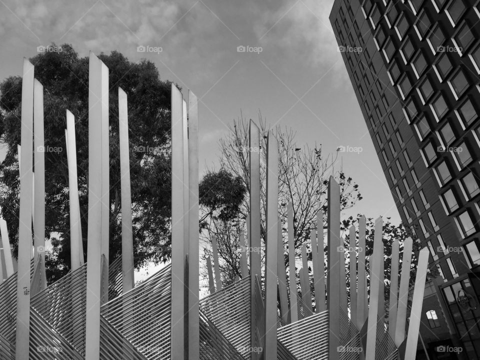 Black and white - Sharp artistic display with urban buildings creating a jagged architecture 