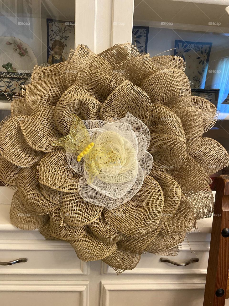 PolyBurlap wreath with butterfly 